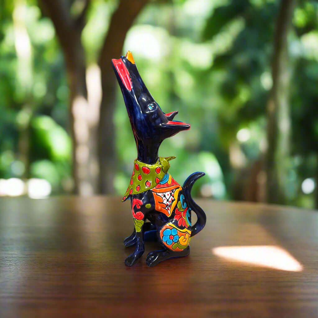 Talavera Howling Coyote Statue | Handmade Mexican Folk Art Talavera Statue La Vie Bien Talavera Howling Coyote Statue | Handmade Mexican Folk Art