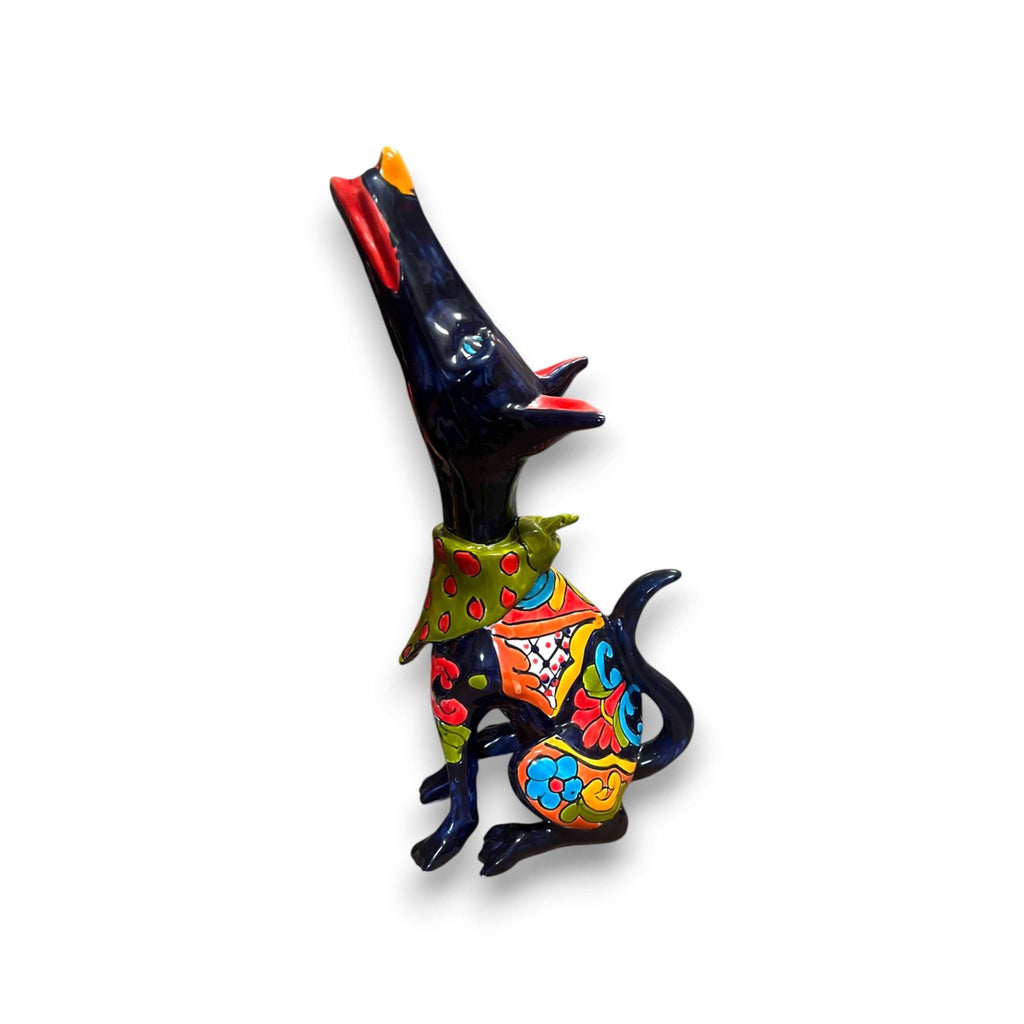 Talavera Howling Coyote Statue | Handmade Mexican Folk Art Talavera Statue La Vie Bien Talavera Howling Coyote Statue | Handmade Mexican Folk Art