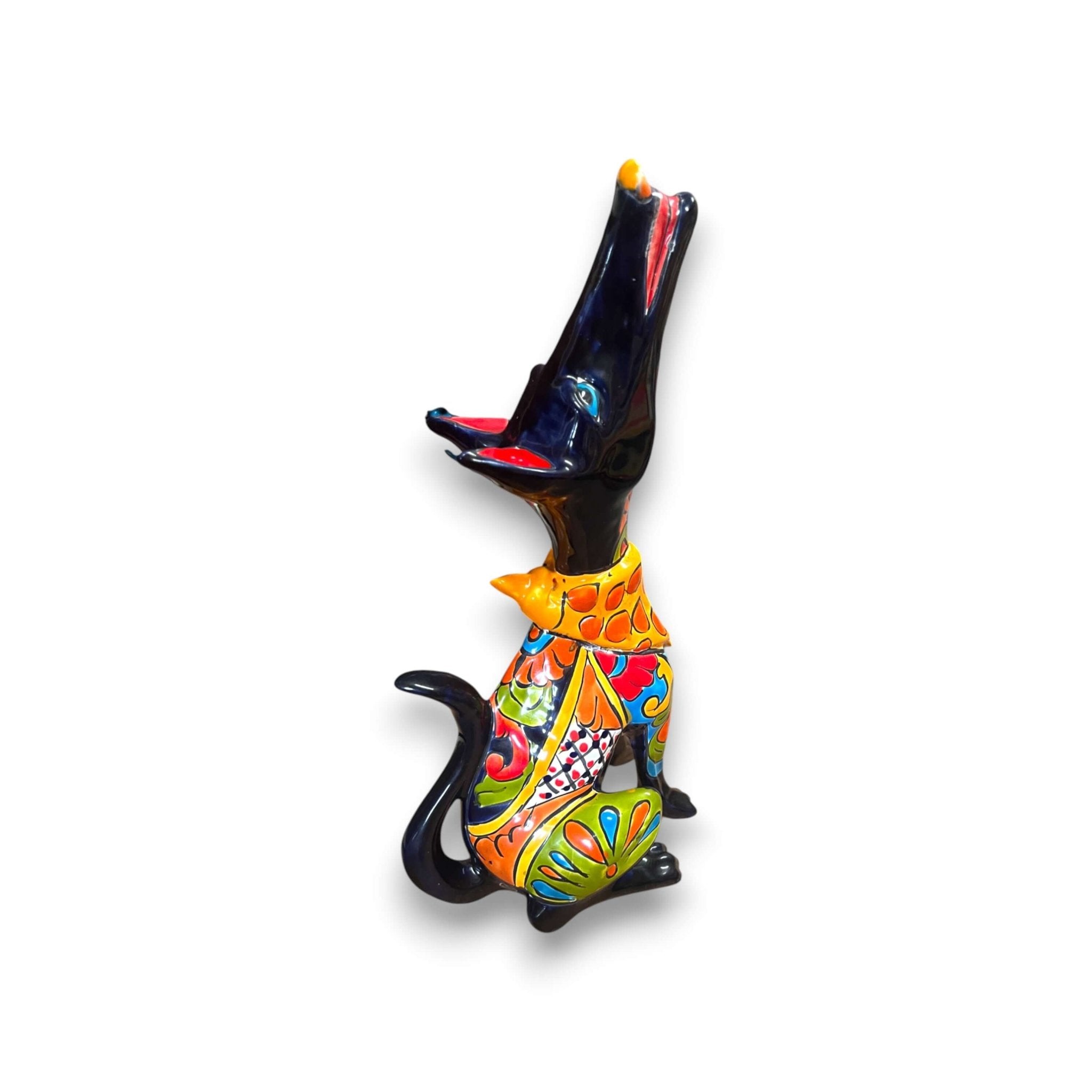 Talavera Howling Coyote Statue | Handmade Mexican Folk Art Talavera Statue La Vie Bien Talavera Howling Coyote Statue | Handmade Mexican Folk Art