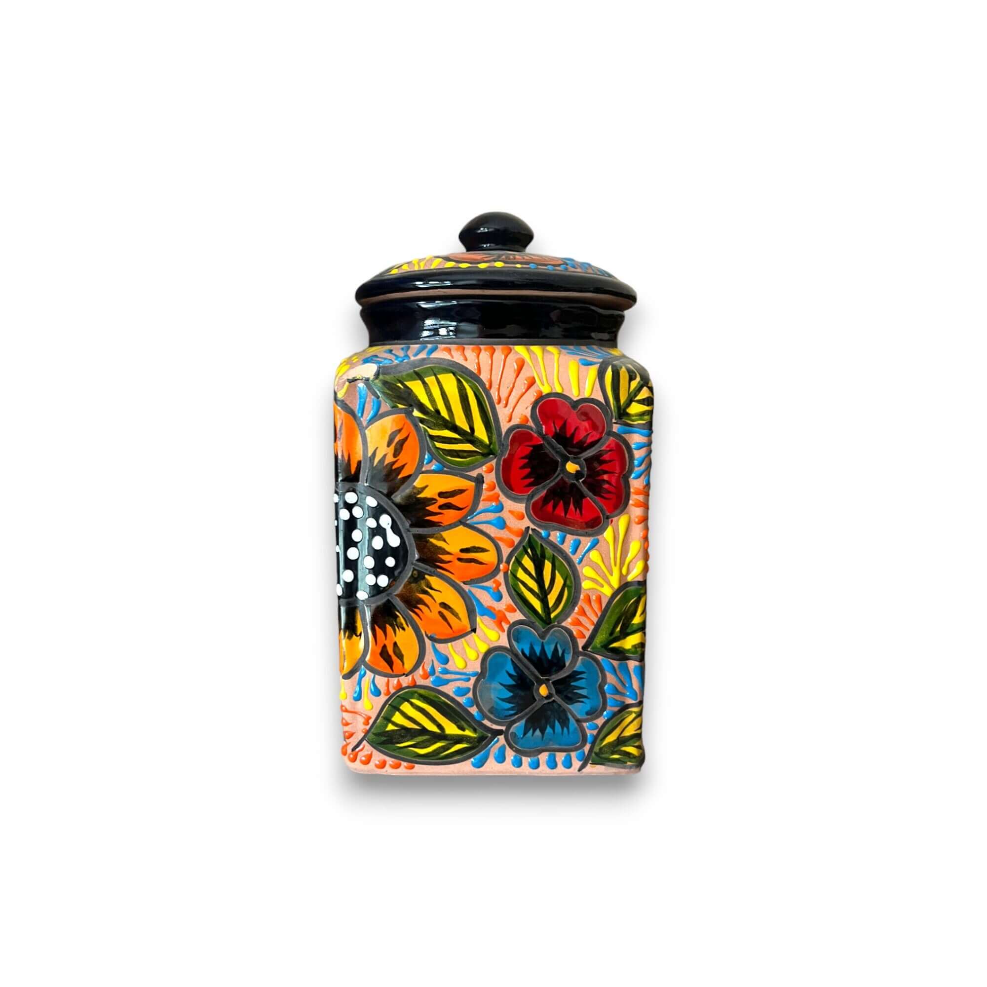 Talavera Kitchen Canister Set | Terracotta Mexican Pottery Trio Talavera Canister Set La Vie Bien Talavera Kitchen Canister Set | Terracotta Mexican Pottery Trio