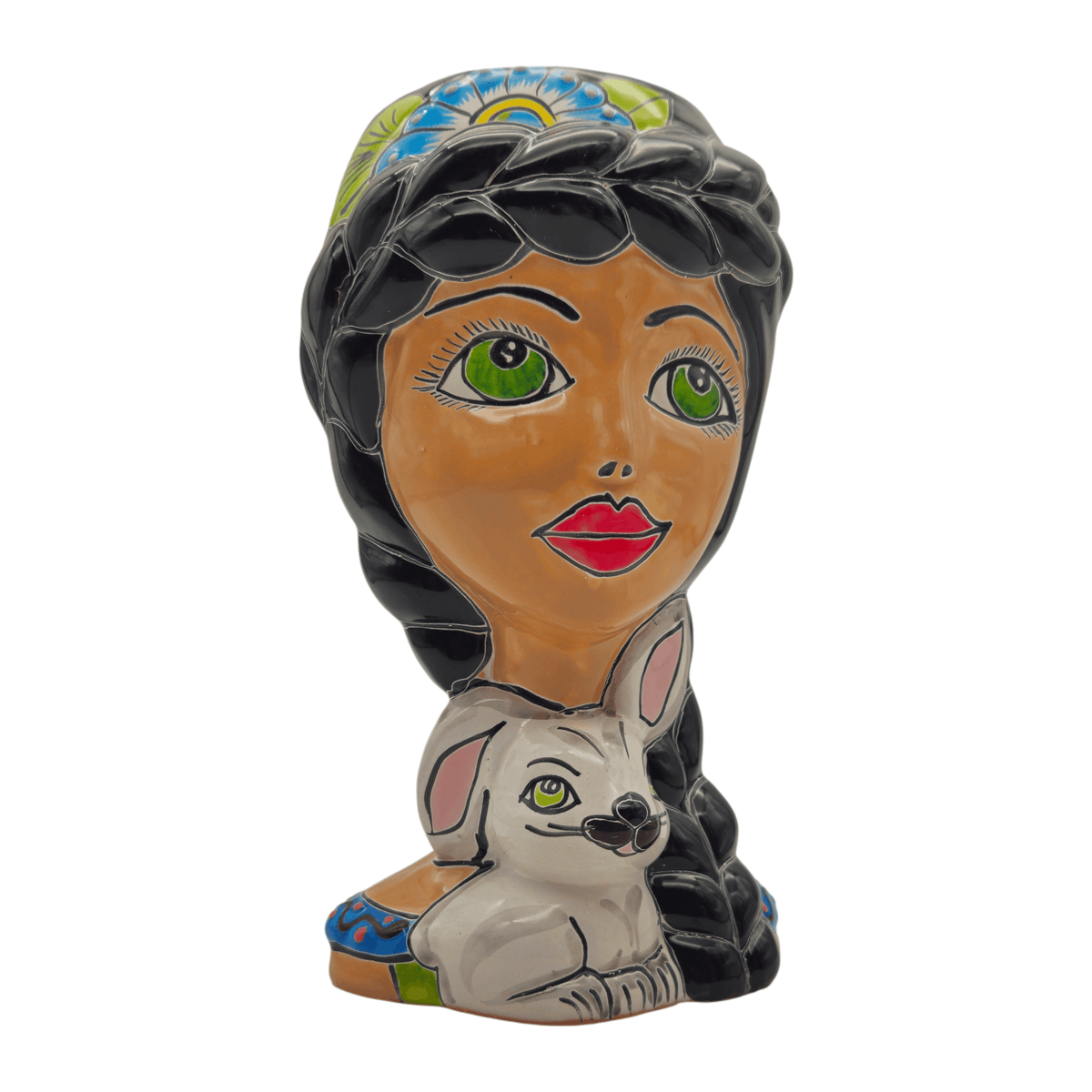 Talavera Lady & Bunny Planter | Colorful Mexican Decor Talavera Planter La Vie Bien Talavera Lady & Bunny Planter | Colorful Mexican Decor