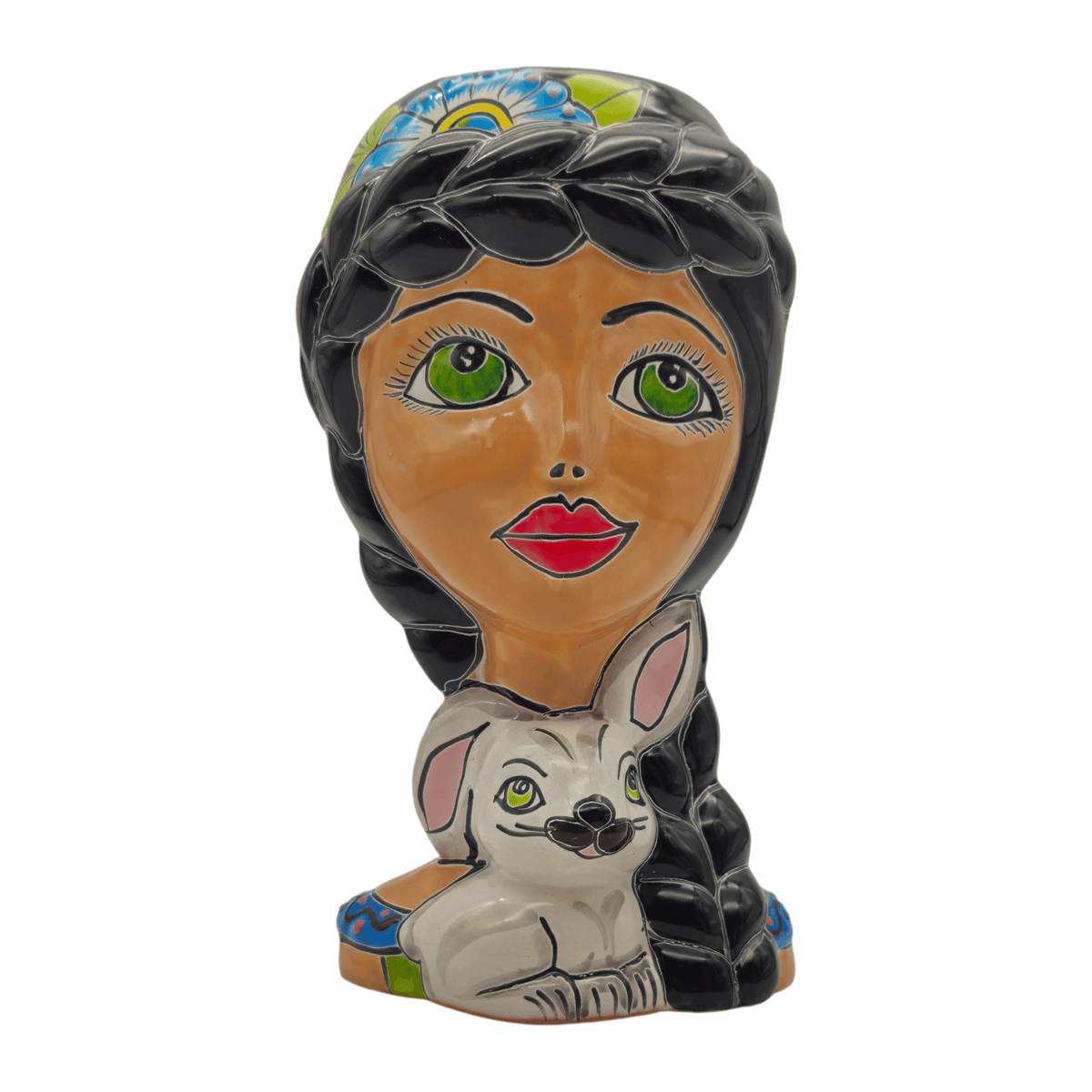 Talavera Lady & Bunny Planter | Colorful Mexican Decor Talavera Planter La Vie Bien Talavera Lady & Bunny Planter | Colorful Mexican Decor