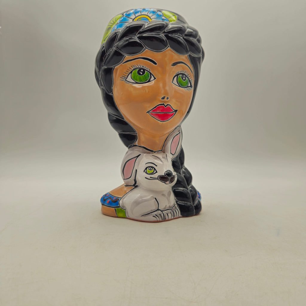 Talavera Lady & Bunny Planter | Colorful Mexican Decor