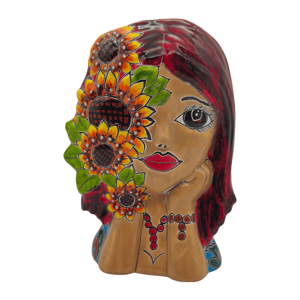 Talavera Lady Face Planter | Sunflower Design Talavera Planter La Vie Bien Talavera Lady Face Planter | Sunflower Design