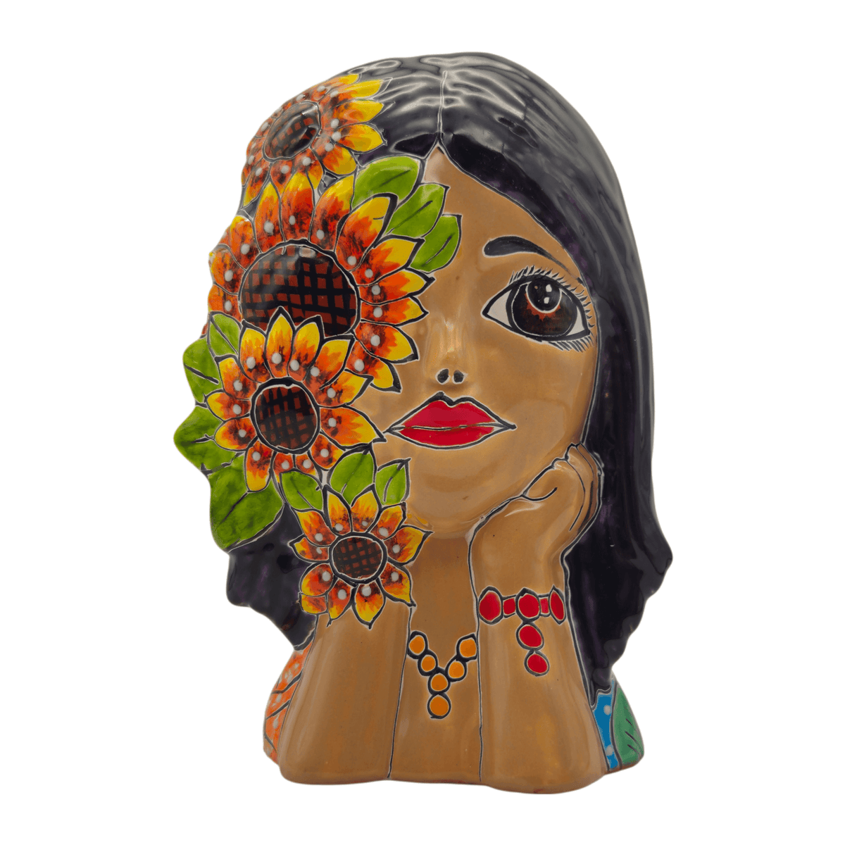 Talavera Lady Face Planter | Sunflower Design Talavera Planter La Vie Bien Talavera Lady Face Planter | Sunflower Design