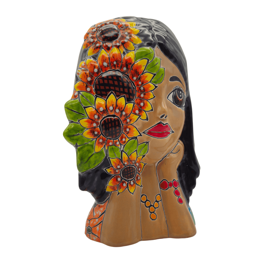 Talavera Lady Face Planter | Sunflower Design Talavera Planter La Vie Bien Talavera Lady Face Planter | Sunflower Design