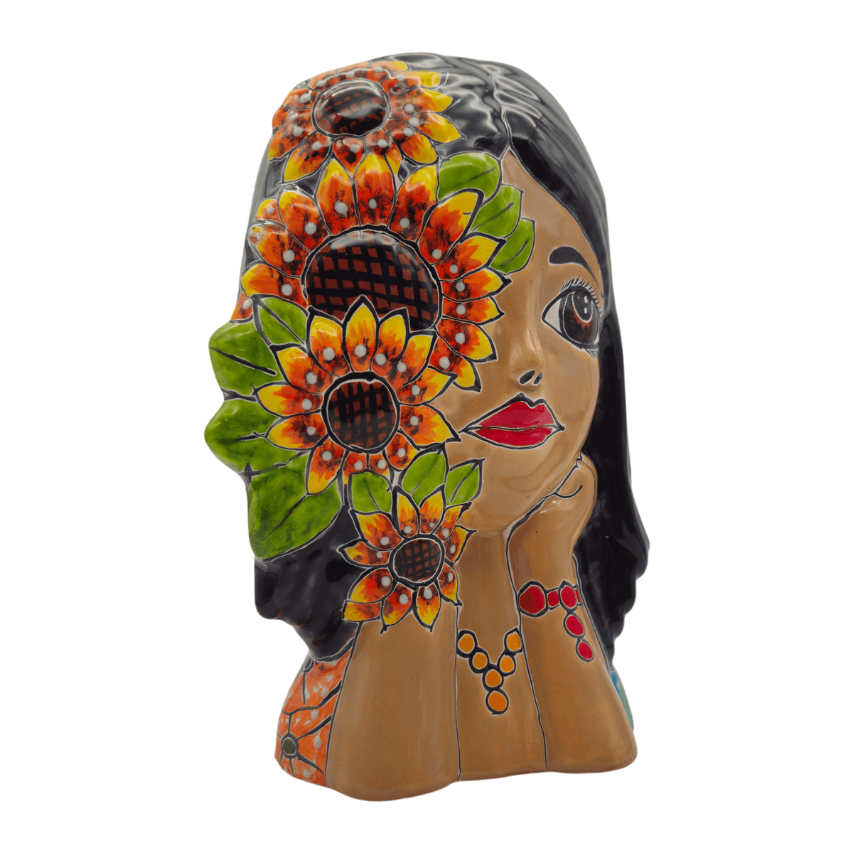 Talavera Lady Face Planter | Sunflower Design Talavera Planter La Vie Bien Talavera Lady Face Planter | Sunflower Design