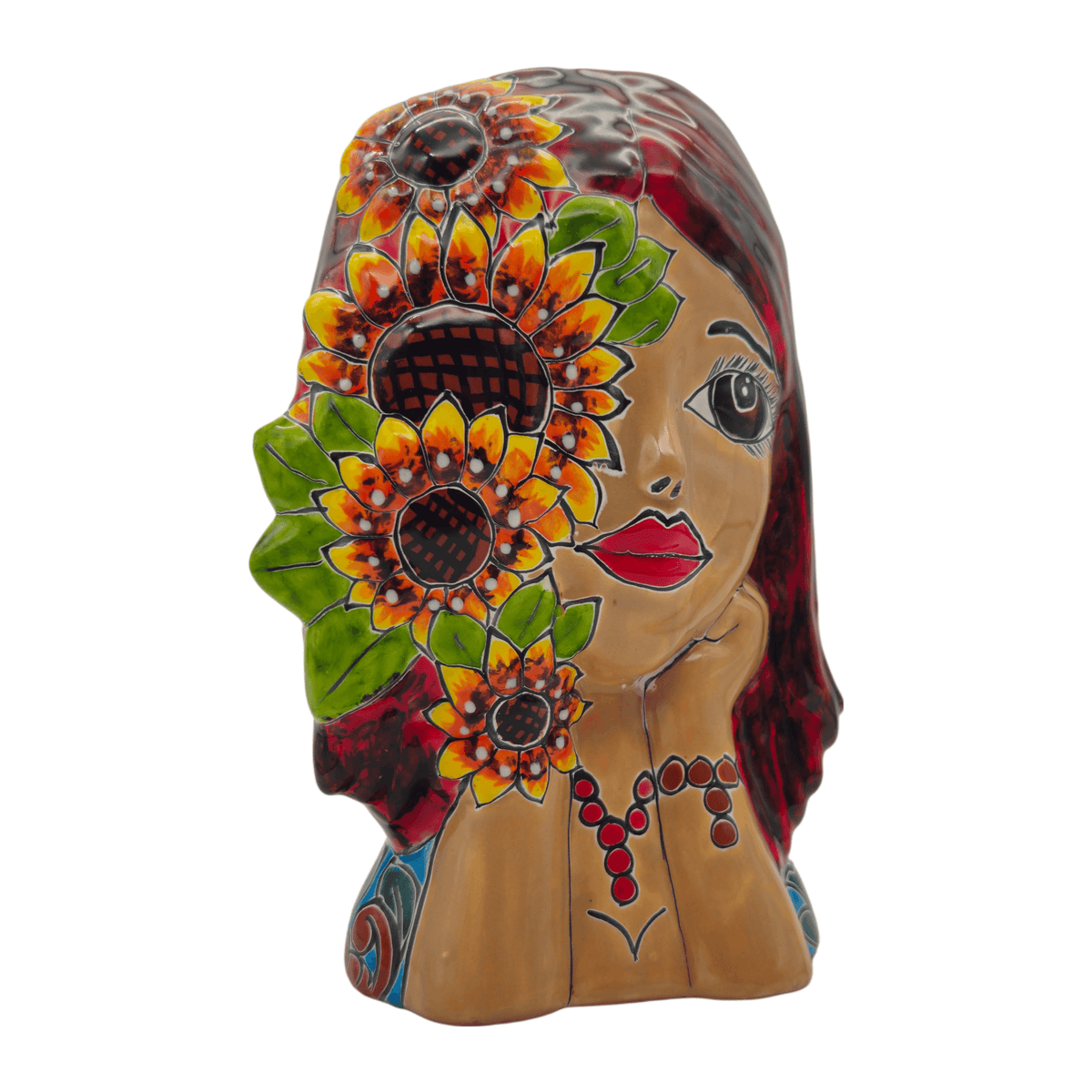 Talavera Lady Face Planter | Sunflower Design Talavera Planter La Vie Bien Talavera Lady Face Planter | Sunflower Design