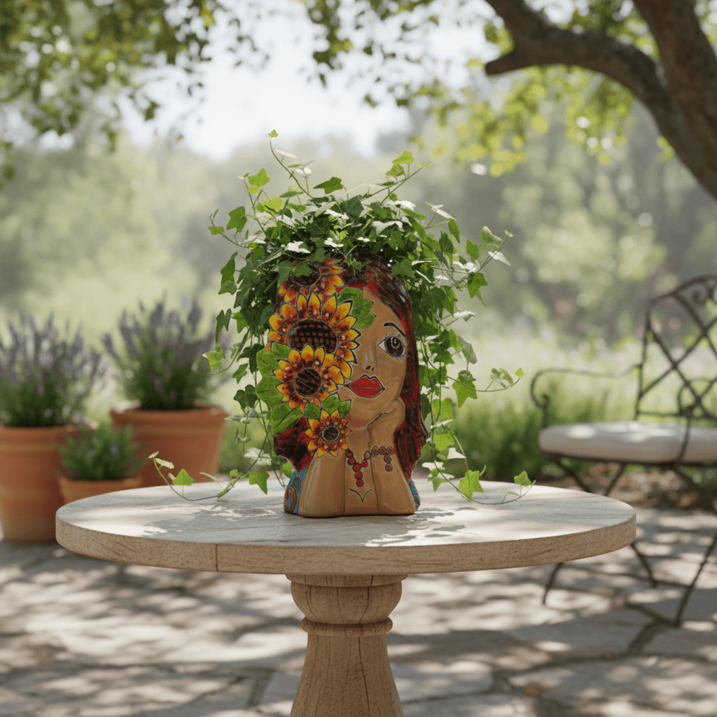 Talavera Lady Face Planter | Sunflower Design Talavera Planter La Vie Bien Talavera Lady Face Planter | Sunflower Design