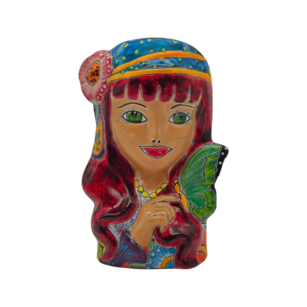 Talavera Lady Head Planter | Butterfly Design Talavera Planter La Vie Bien Talavera Lady Head Planter | Butterfly Design