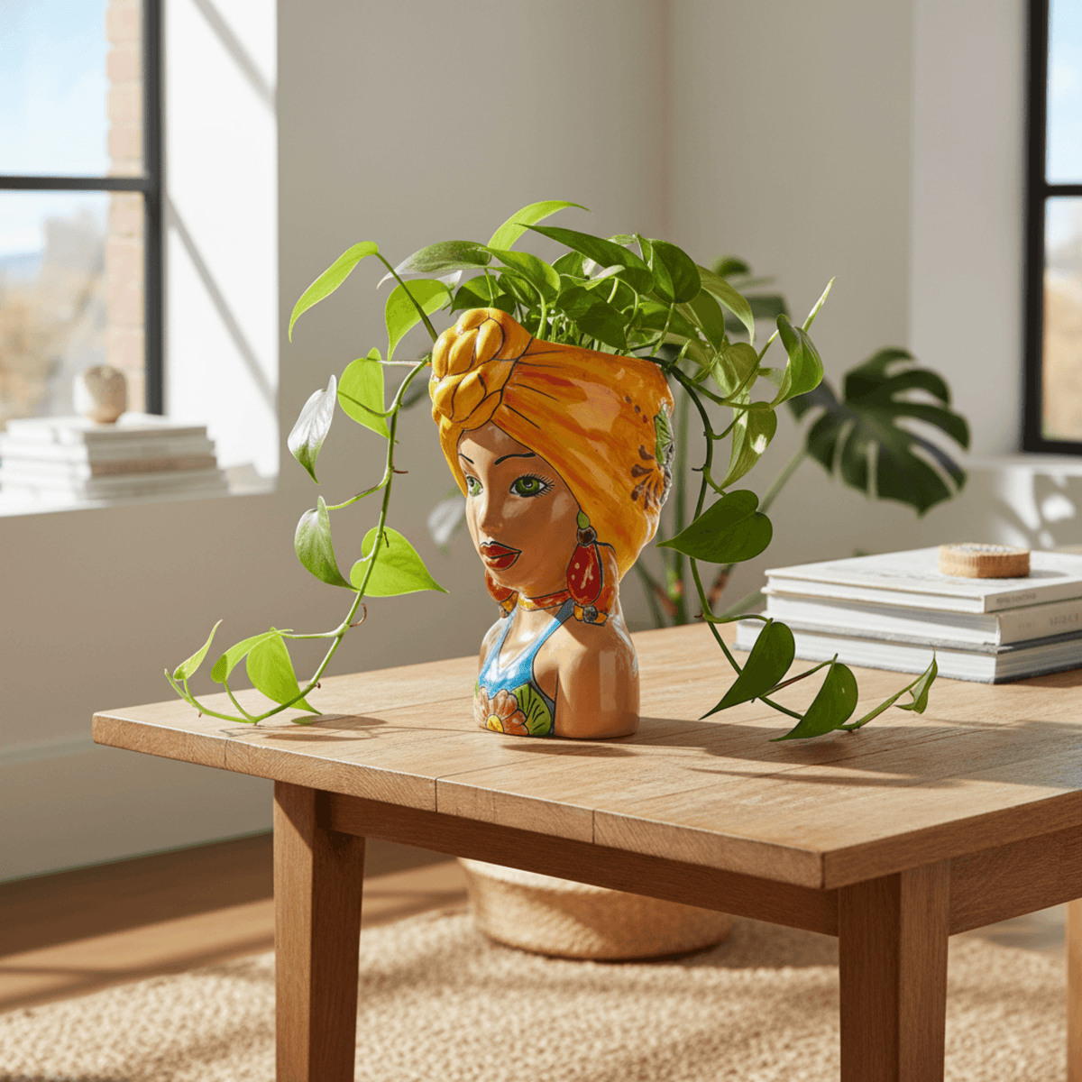 Talavera Lady Head Planter | Colorful Hand-Painted Decor Talavera Planter La Vie Bien Talavera Lady Head Planter | Colorful Hand-Painted Decor