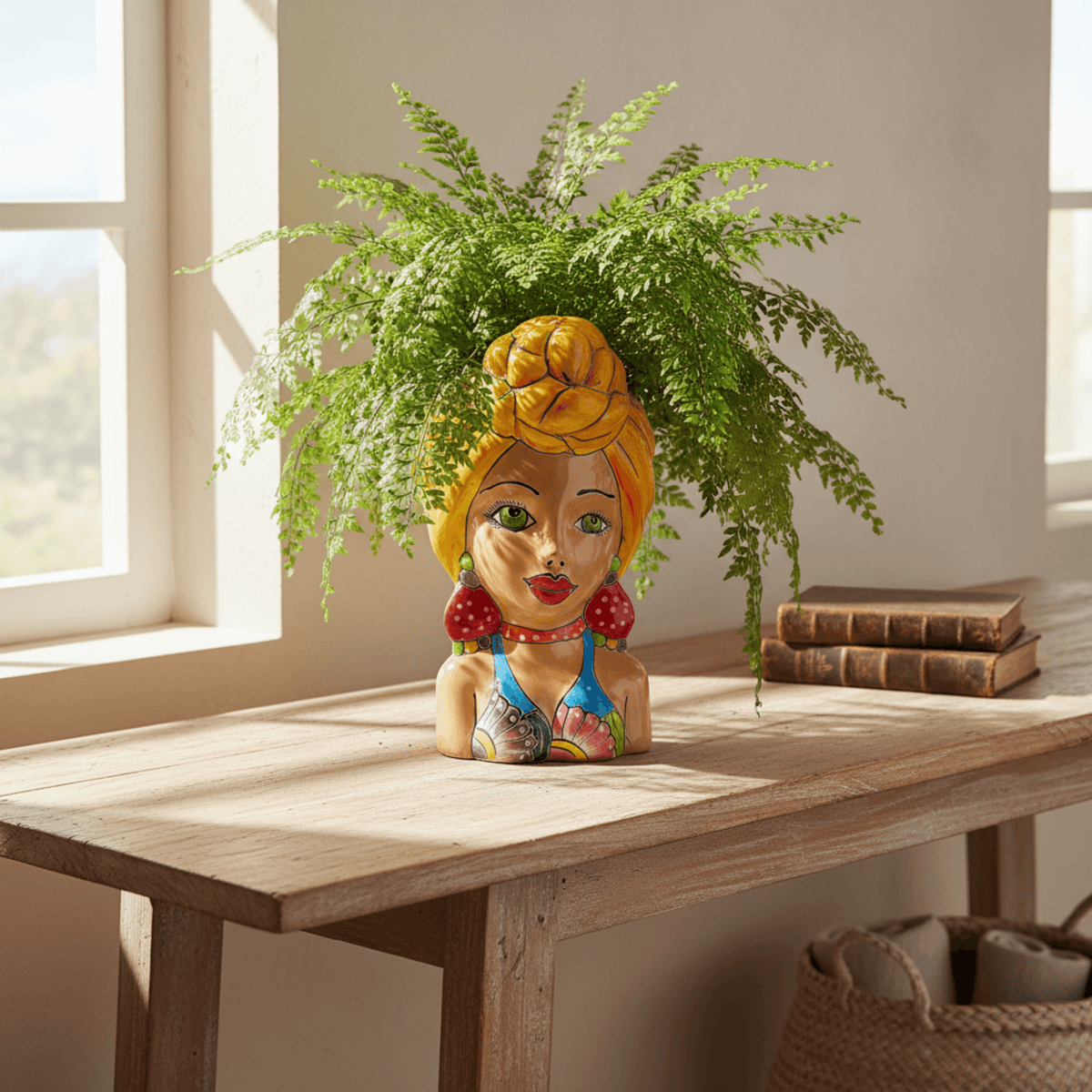 Talavera Lady Head Planter | Colorful Hand-Painted Decor Talavera Planter La Vie Bien Talavera Lady Head Planter | Colorful Hand-Painted Decor