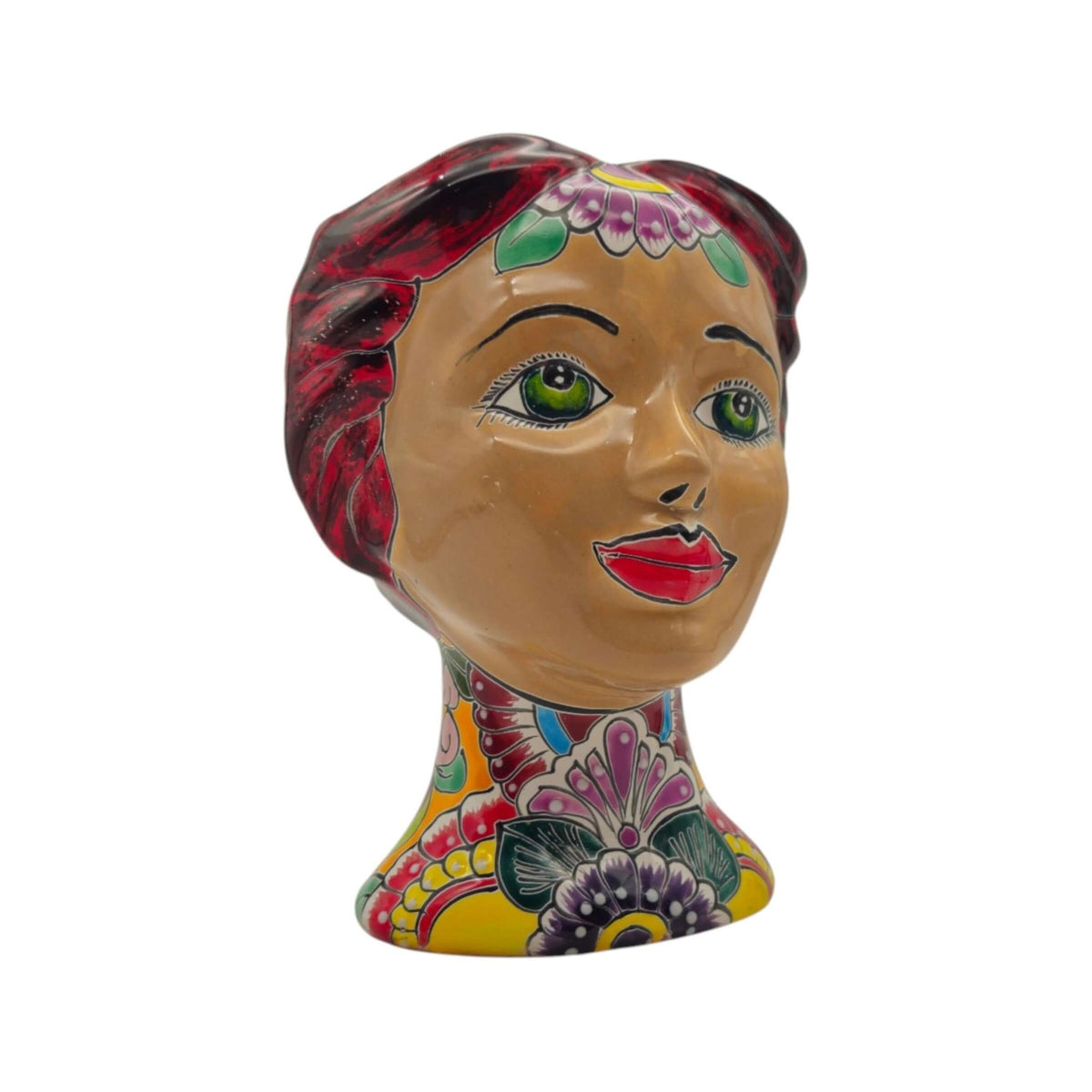 Talavera Lady Head Planter | Floral Folk Art Talavera Planter La Vie Bien Talavera Lady Head Planter | Floral Folk Art