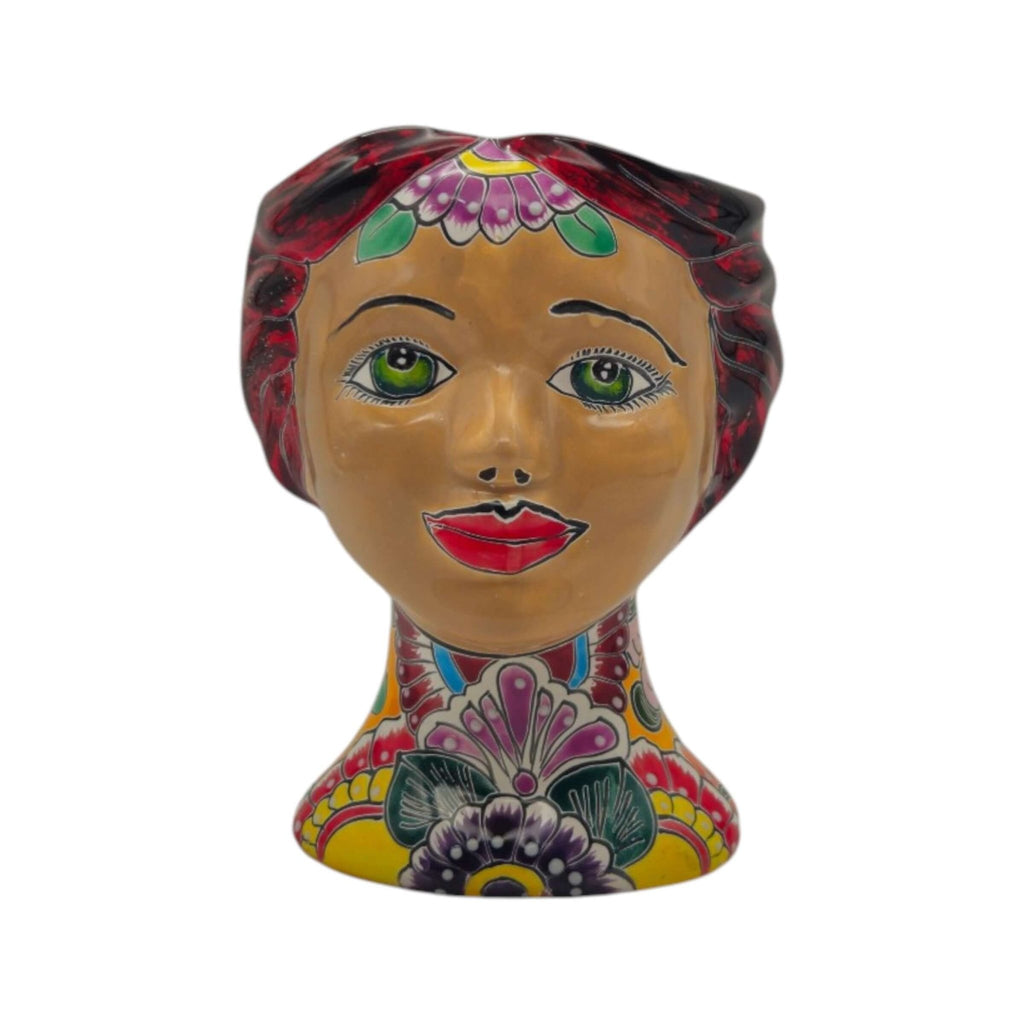 Talavera Lady Head Planter | Floral Folk Art Talavera Planter La Vie Bien Talavera Lady Head Planter | Floral Folk Art