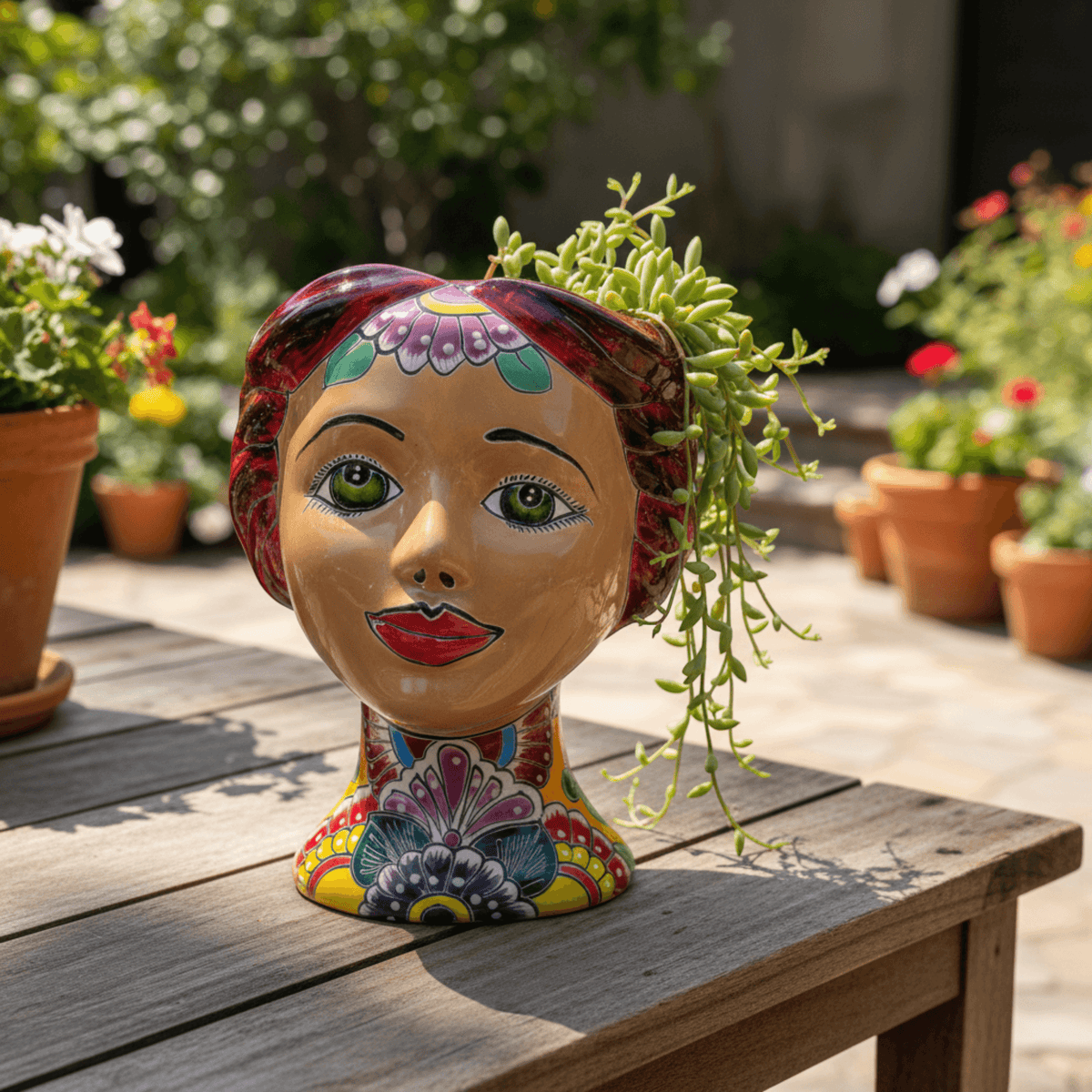 Talavera Lady Head Planter | Floral Folk Art Talavera Planter La Vie Bien Talavera Lady Head Planter | Floral Folk Art