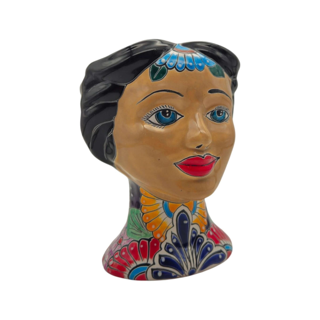 Talavera Lady Head Planter | Floral Folk Art Talavera Planter La Vie Bien Talavera Lady Head Planter | Floral Folk Art