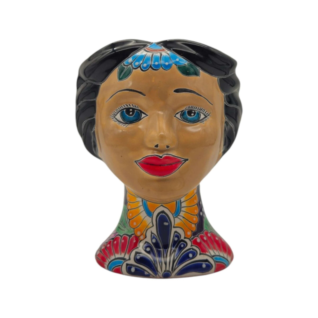 Talavera Lady Head Planter | Floral Folk Art Talavera Planter La Vie Bien Talavera Lady Head Planter | Floral Folk Art