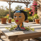 Talavera Lady Head Planter | Floral Folk Art Talavera Planter La Vie Bien Talavera Lady Head Planter | Floral Folk Art
