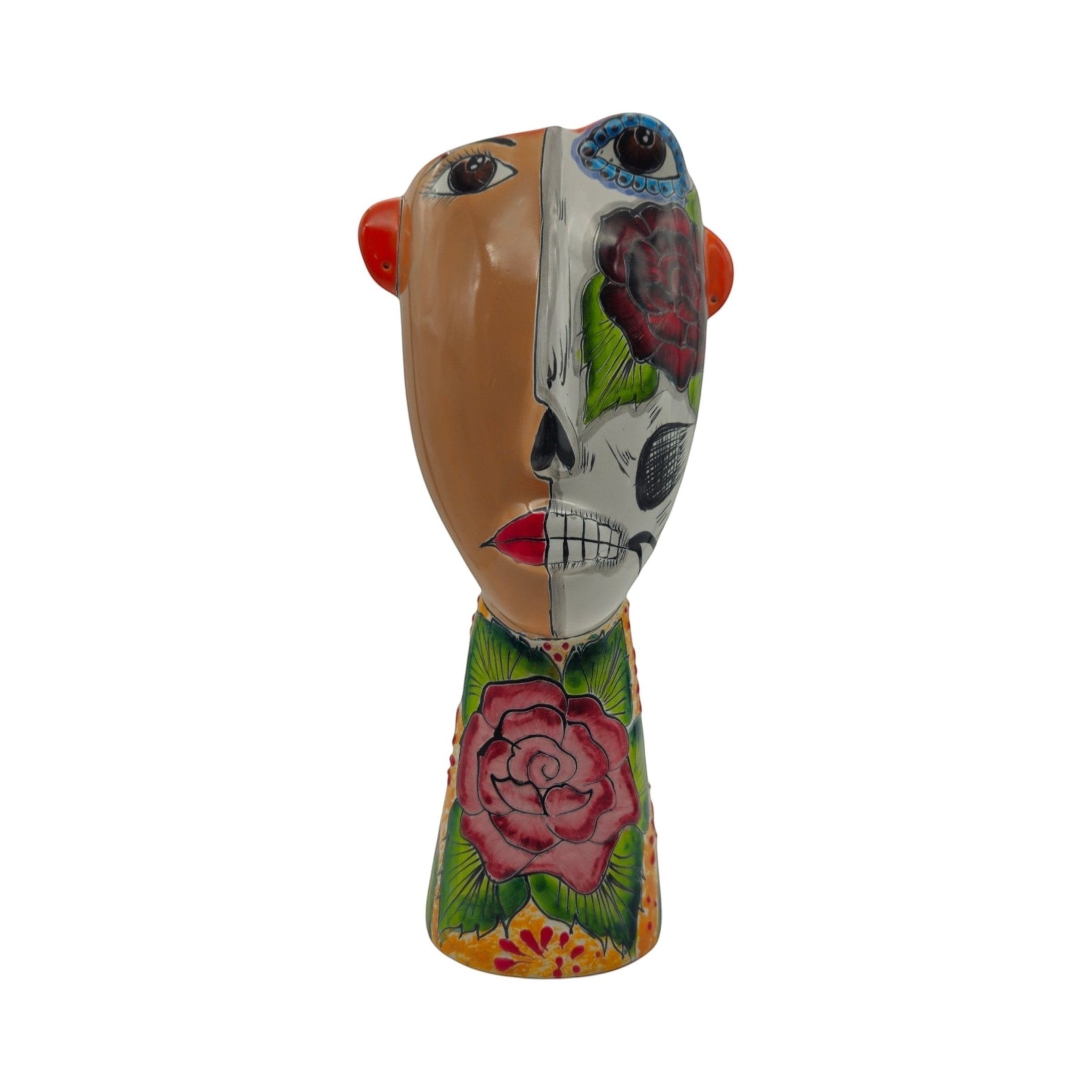 Talavera Lady Planter | Day of the Dead Face Design Talavera Planter La Vie Bien Talavera Lady Planter | Day of the Dead Face Design