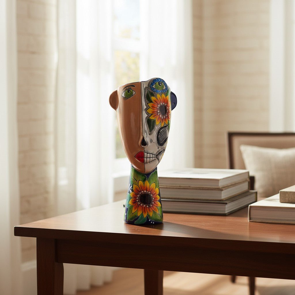 Talavera Lady Planter | Day of the Dead Face Design Talavera Planter La Vie Bien Talavera Lady Planter | Day of the Dead Face Design