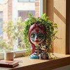 Talavera Lady Skull Planter | Colorful Day of the Dead Pot with Dog Talavera Planter La Vie Bien Talavera Lady Skull Planter | Colorful Day of the Dead Pot with Dog