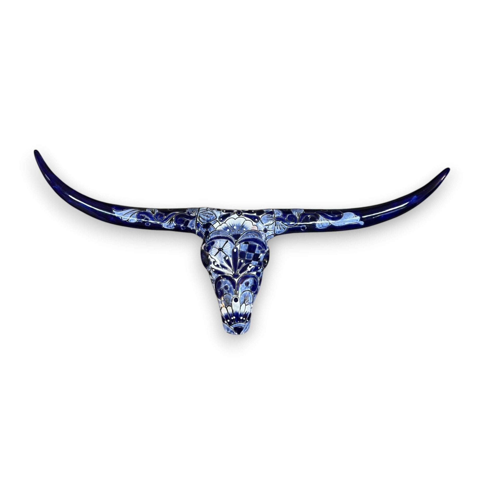 Talavera Longhorn Skull | Blue & White Mexican Wall Art Talavera Wall Art La Vie Bien Talavera Longhorn Skull | Blue & White Mexican Wall Art