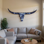 Talavera Longhorn Skull | Blue & White Mexican Wall Art Talavera Wall Art La Vie Bien Talavera Longhorn Skull | Blue & White Mexican Wall Art