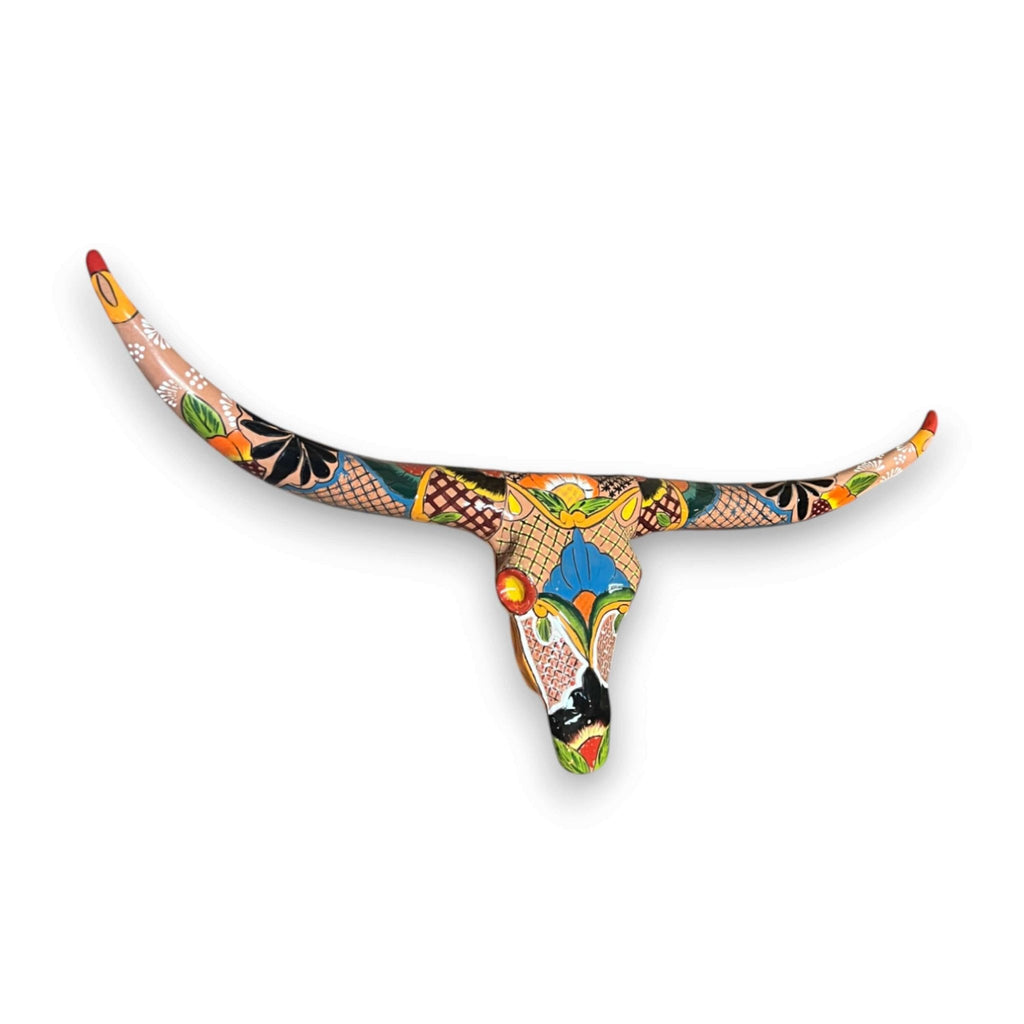 Talavera Longhorn Skull | Handmade Mexican Bull Wall Art Talavera Wall Art La Vie Bien Talavera Longhorn Skull | Handmade Mexican Bull Wall Art