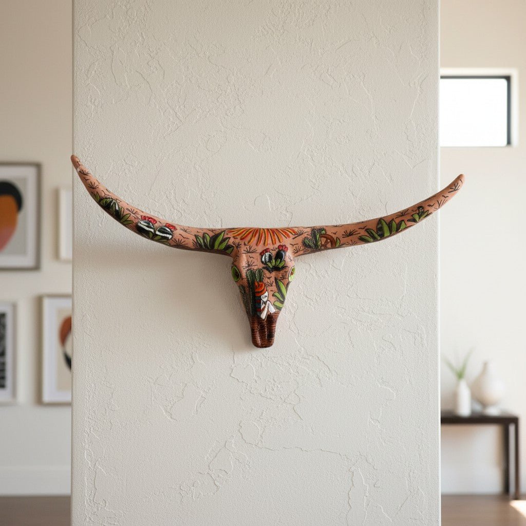 Talavera Longhorn Skull | Terracotta Desert Design Talavera Wall Art La Vie Bien Talavera Longhorn Skull | Terracotta Desert Design