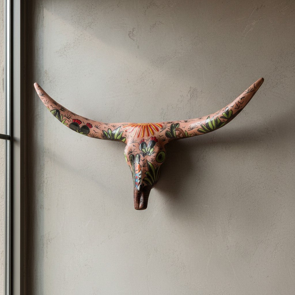 Talavera Longhorn Skull | Terracotta Desert Design Talavera Wall Art La Vie Bien Talavera Longhorn Skull | Terracotta Desert Design