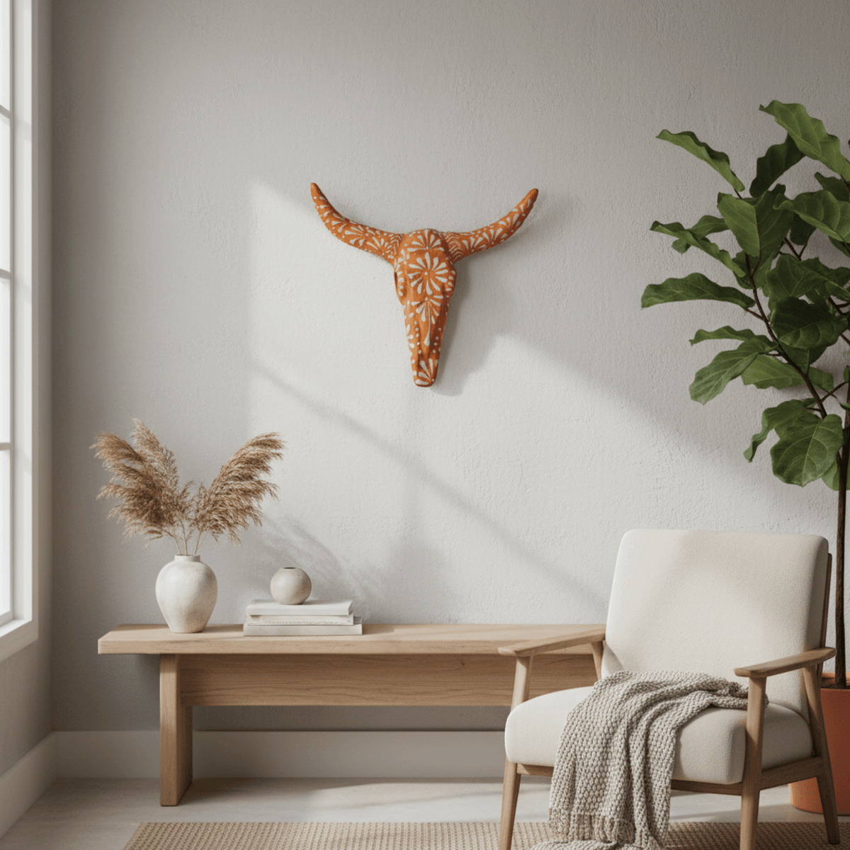 Talavera Longhorn Wall Art | Brown & White Mexican Decor Talavera Wall Art La Vie Bien Talavera Longhorn Wall Art | Brown & White Mexican Decor