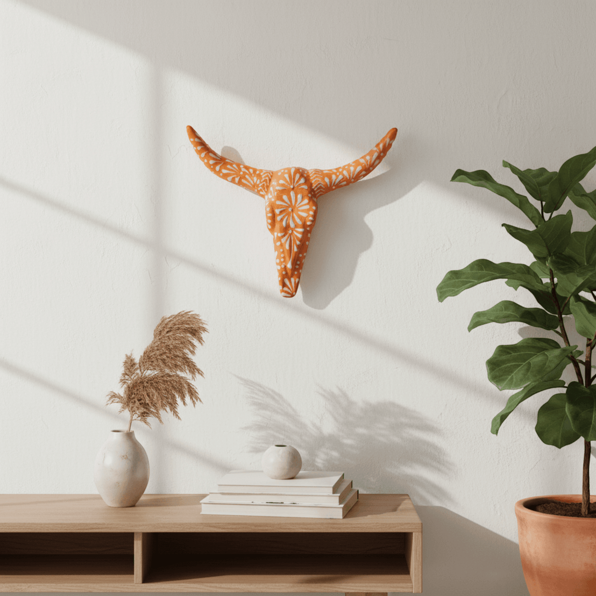 Talavera Longhorn Wall Art | Brown & White Mexican Decor Talavera Wall Art La Vie Bien Talavera Longhorn Wall Art | Brown & White Mexican Decor