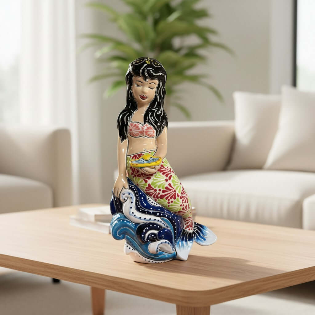 Talavera Mermaid Figurine | Hand-Painted Mexican Pottery Talavera Statue La Vie Bien Talavera Mermaid Figurine | Hand-Painted Mexican Pottery