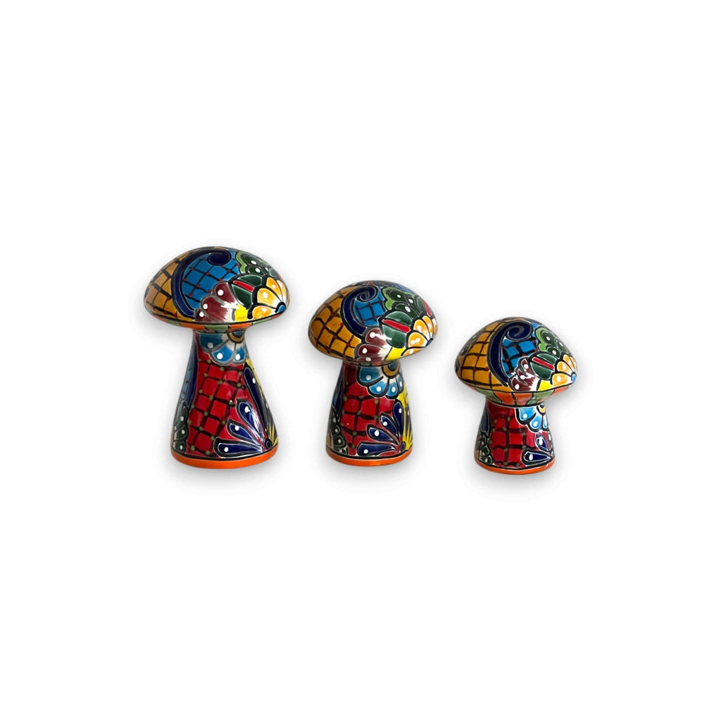 Talavera Mushroom Trio | Colorful Hand-Painted Mexican Garden Decor Talavera Statue La Vie Bien Talavera Mushroom Trio | Colorful Hand-Painted Mexican Garden Decor