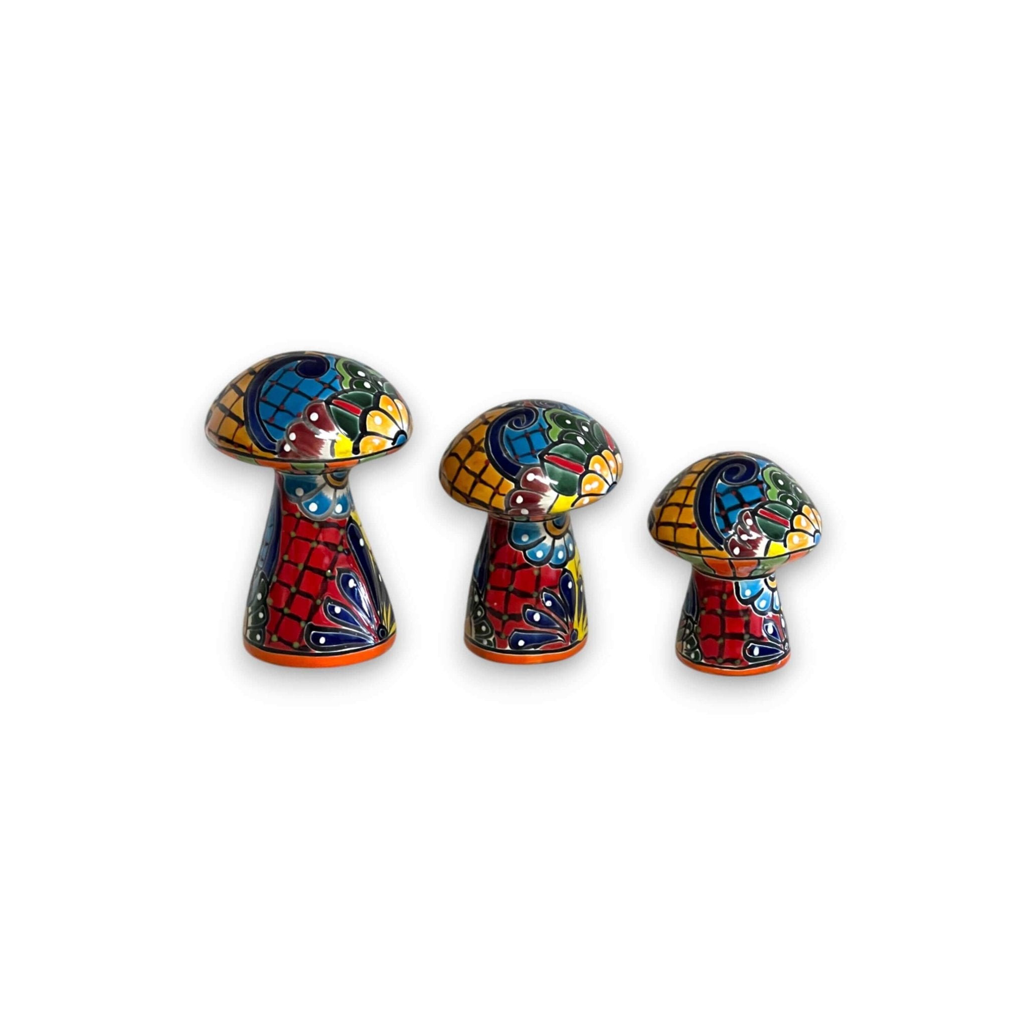 Talavera Mushroom Trio | Colorful Hand-Painted Mexican Garden Decor Talavera Statue La Vie Bien Talavera Mushroom Trio | Colorful Hand-Painted Mexican Garden Decor