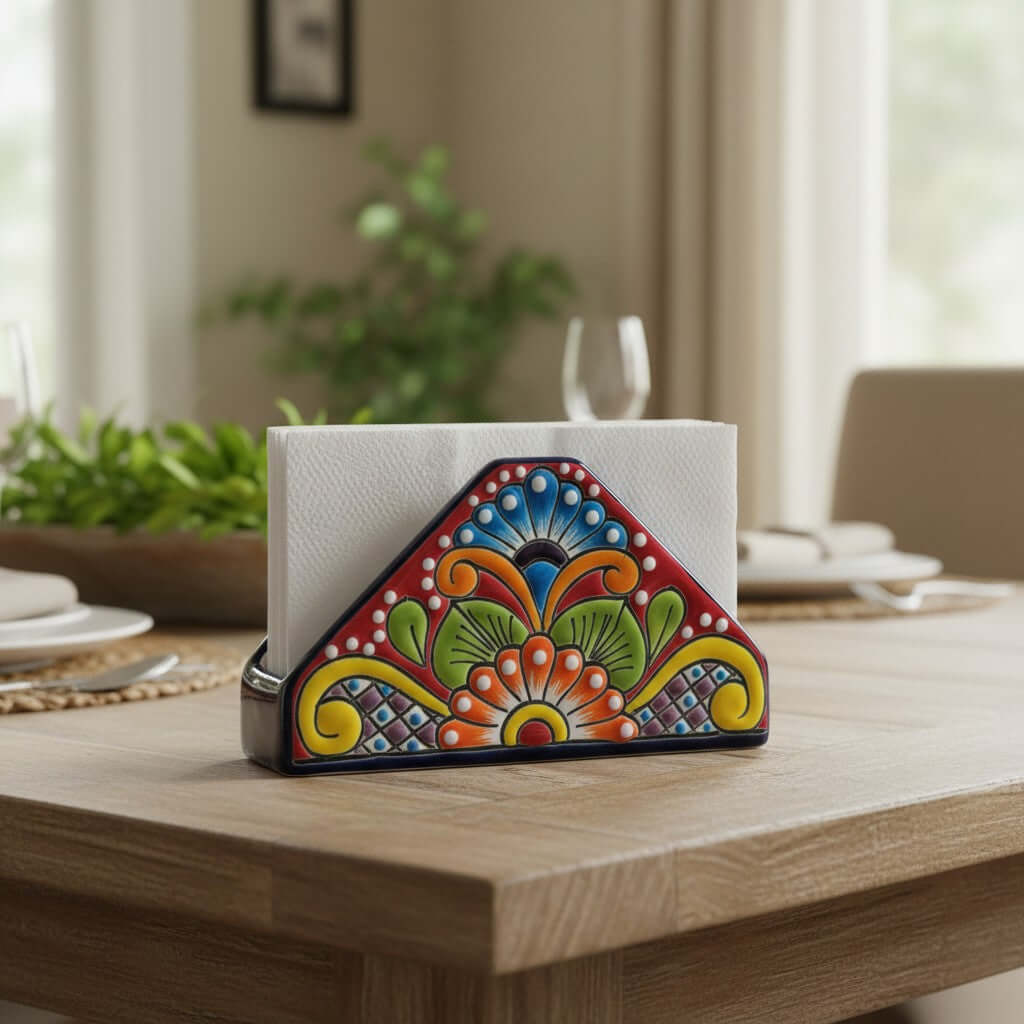 Talavera Napkin Holder | Hand-Painted Mexican Ceramic Decor Talavera Napkin Holder La Vie Bien Talavera Napkin Holder | Hand-Painted Mexican Ceramic Decor