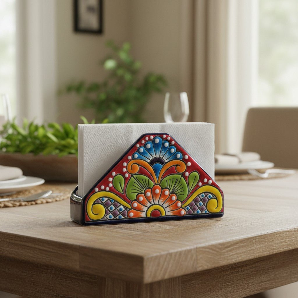 Talavera Napkin Holder | Hand-Painted Mexican Ceramic Decor Talavera Napkin Holder La Vie Bien Talavera Napkin Holder | Hand-Painted Mexican Ceramic Decor