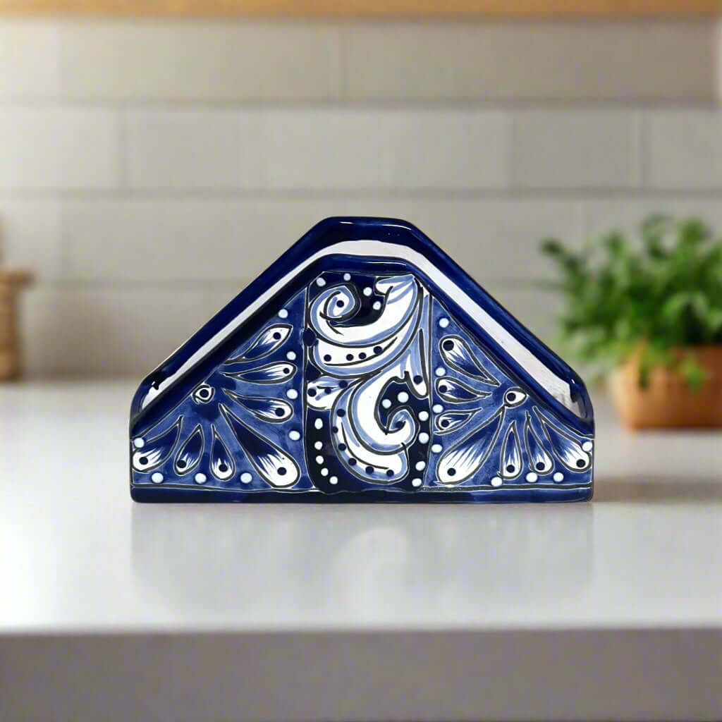Talavera Napkin Holder | Mexican Blue & White Decor Talavera Napkin Holder La Vie Bien Talavera Napkin Holder | Mexican Blue & White Decor