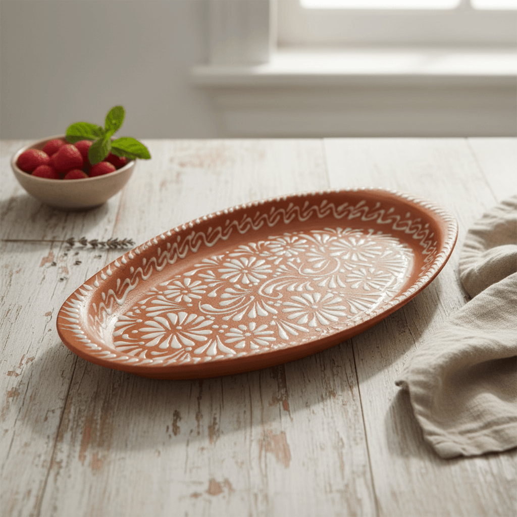 Talavera Oval Platter | Brown & White Tray Talavera Oval Platter La Vie Bien Talavera Oval Platter | Brown & White Tray