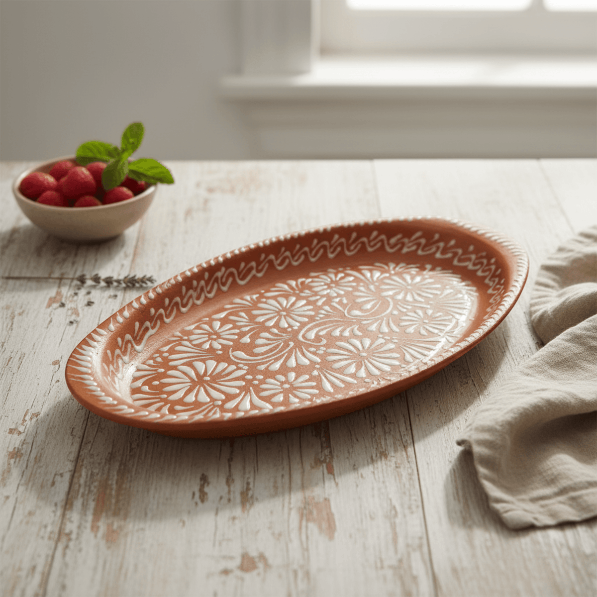 Talavera Oval Platter | Brown & White Tray Talavera Oval Platter La Vie Bien Talavera Oval Platter | Brown & White Tray