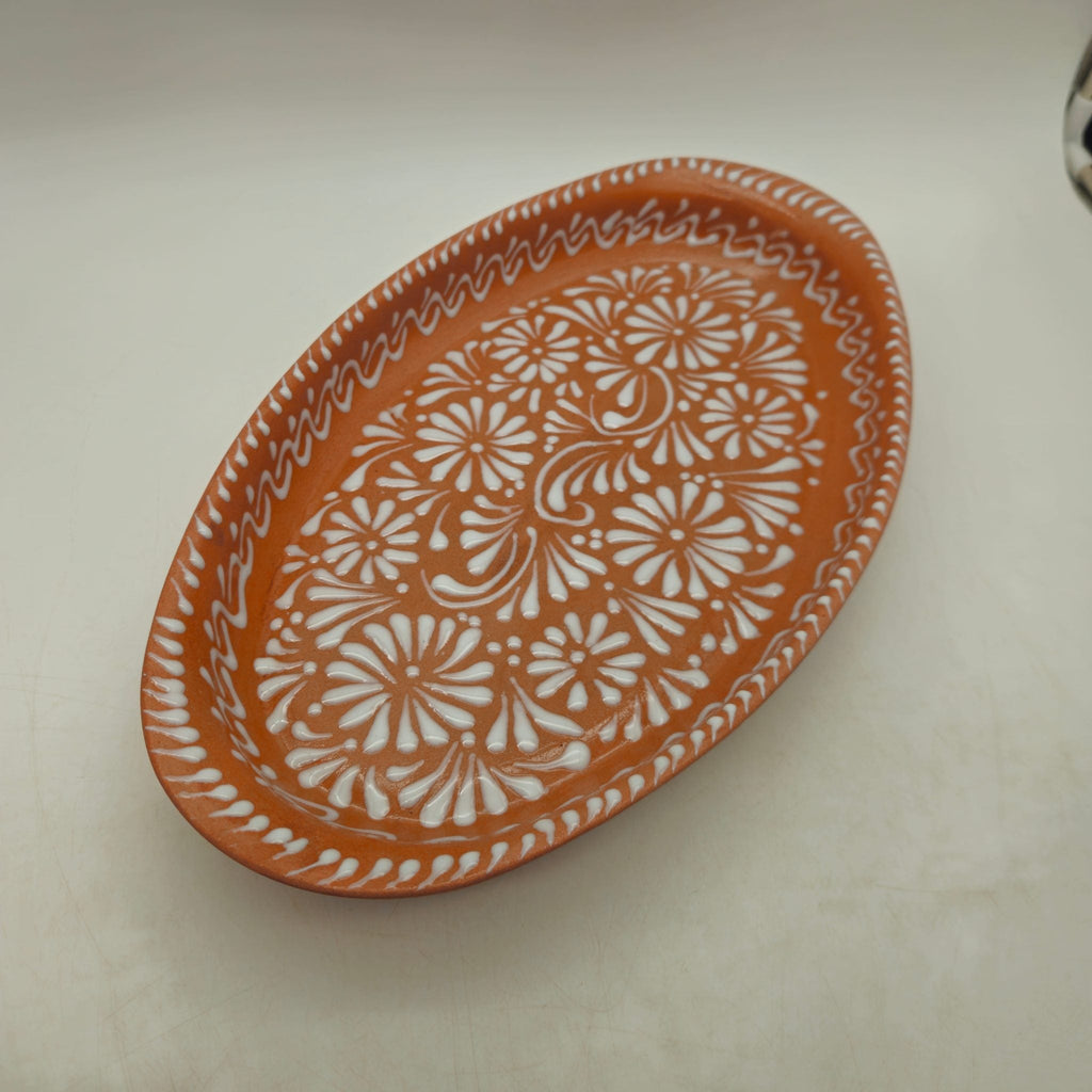 Talavera Oval Platter | Brown & White Tray