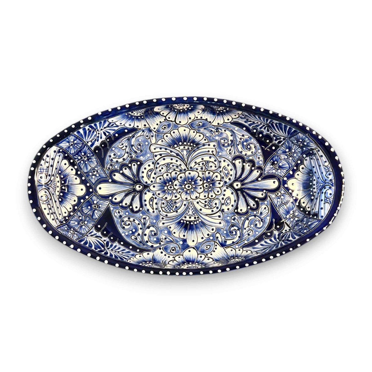 Talavera Oval Serving Platter | Blue & White Mexican Kitchenware Talavera Oval Platter La Vie Bien Talavera Oval Serving Platter | Blue & White Mexican Kitchenware