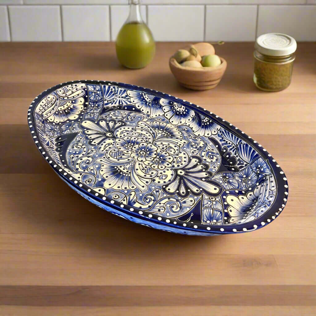Talavera Oval Serving Platter | Blue & White Mexican Kitchenware Talavera Oval Platter La Vie Bien Talavera Oval Serving Platter | Blue & White Mexican Kitchenware