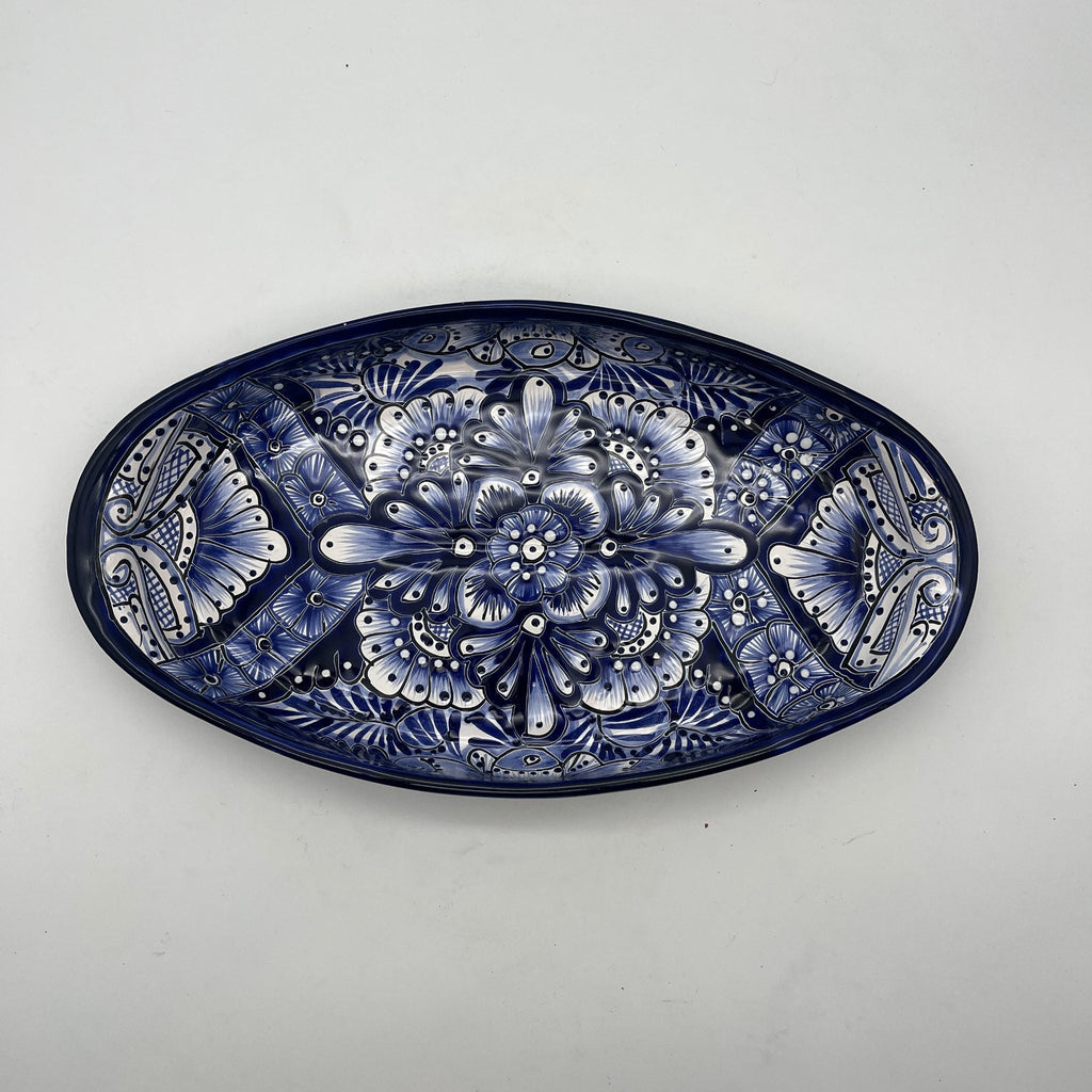 Talavera Oval Serving Platter | Blue & White Mexican Kitchenware