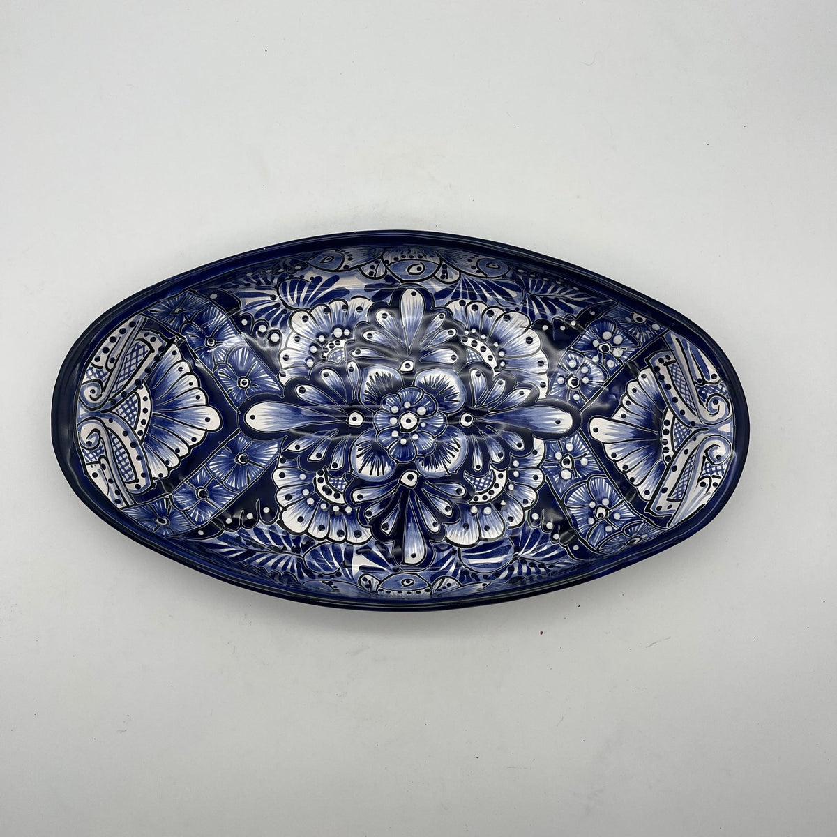 Talavera Oval Serving Platter | Blue & White Mexican Kitchenware