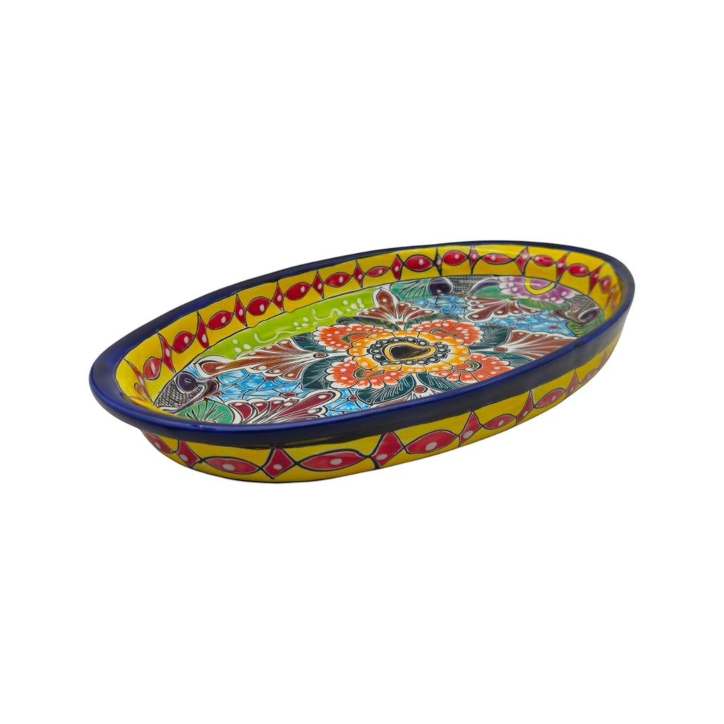 Talavera Oval Serving Platter | Cobalt-Blue Rim Kitchenware Talavera Oval Platter La Vie Bien Talavera Oval Serving Platter | Cobalt-Blue Rim Kitchenware
