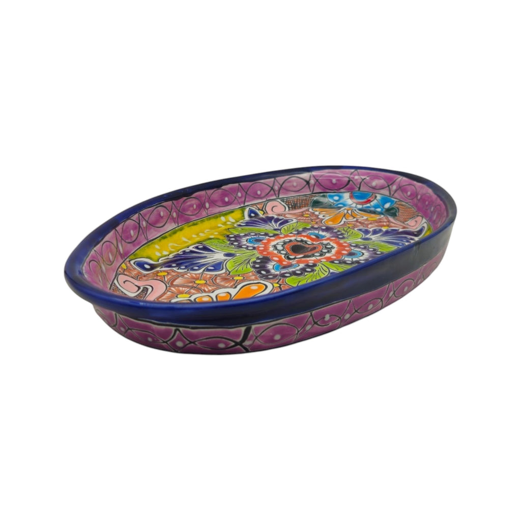 Talavera Oval Serving Platter | Cobalt-Blue Rim Kitchenware Talavera Oval Platter La Vie Bien Talavera Oval Serving Platter | Cobalt-Blue Rim Kitchenware
