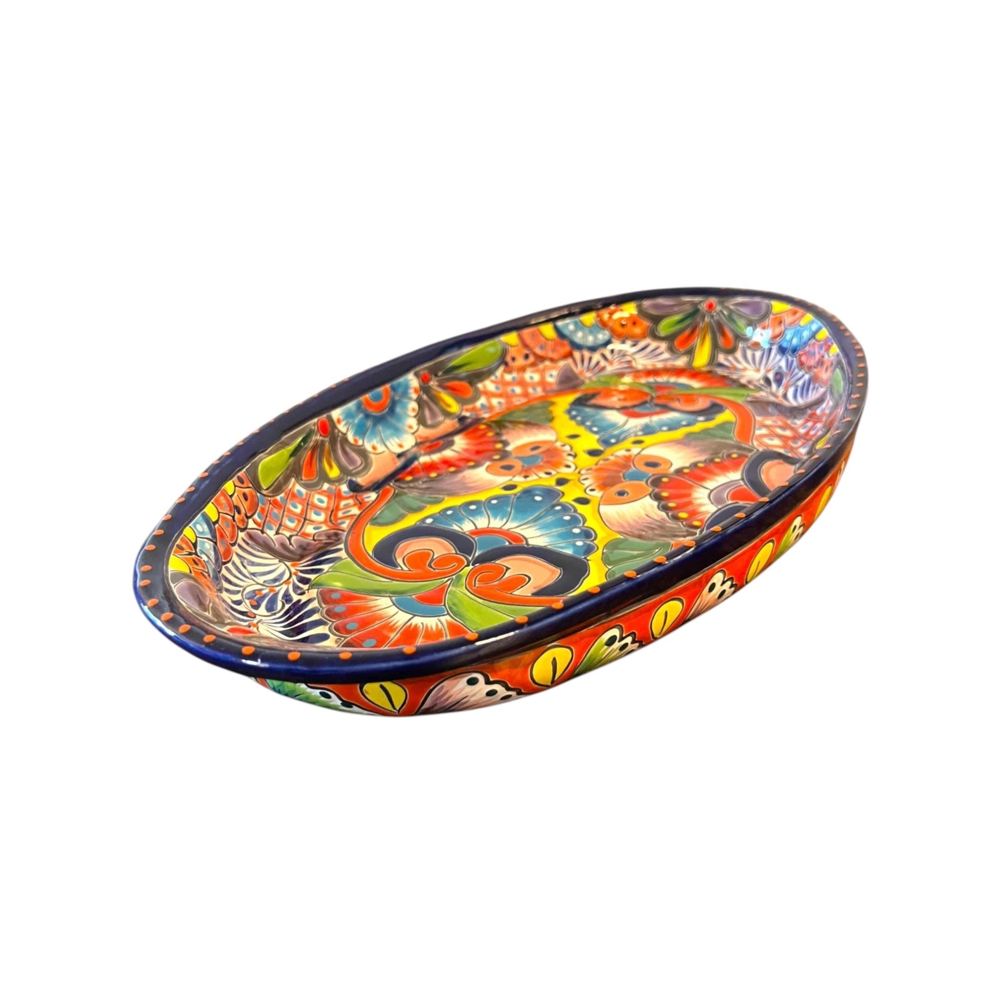 Talavera Oval Serving Platter | Cobalt-Blue Rim Kitchenware Talavera Oval Platter La Vie Bien Talavera Oval Serving Platter | Cobalt-Blue Rim Kitchenware
