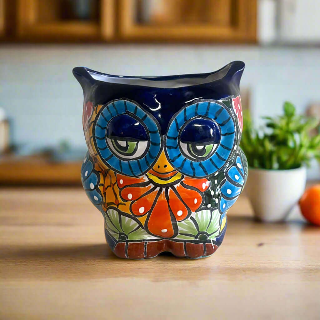 Talavera Owl Planter | Double - Faced Hand - Painted Pottery Talavera Planter La Vie Bien Talavera Owl Planter | Double - Faced Hand - Painted Pottery