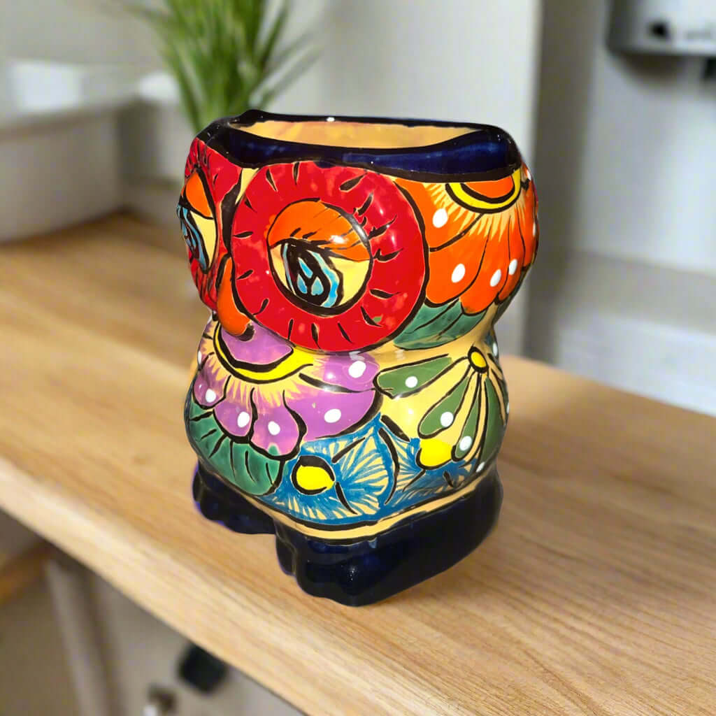 Talavera Owl Planter | Double - Faced Hand - Painted Pottery Talavera Planter La Vie Bien Talavera Owl Planter | Double - Faced Hand - Painted Pottery